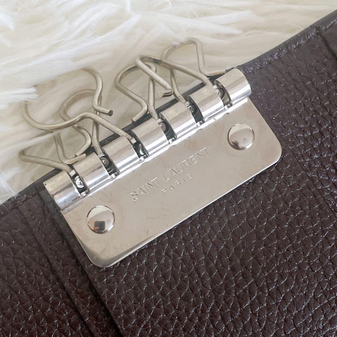 美品✨サンローラン　キーケース　6連　キーリング　レザー　ダークブラウン