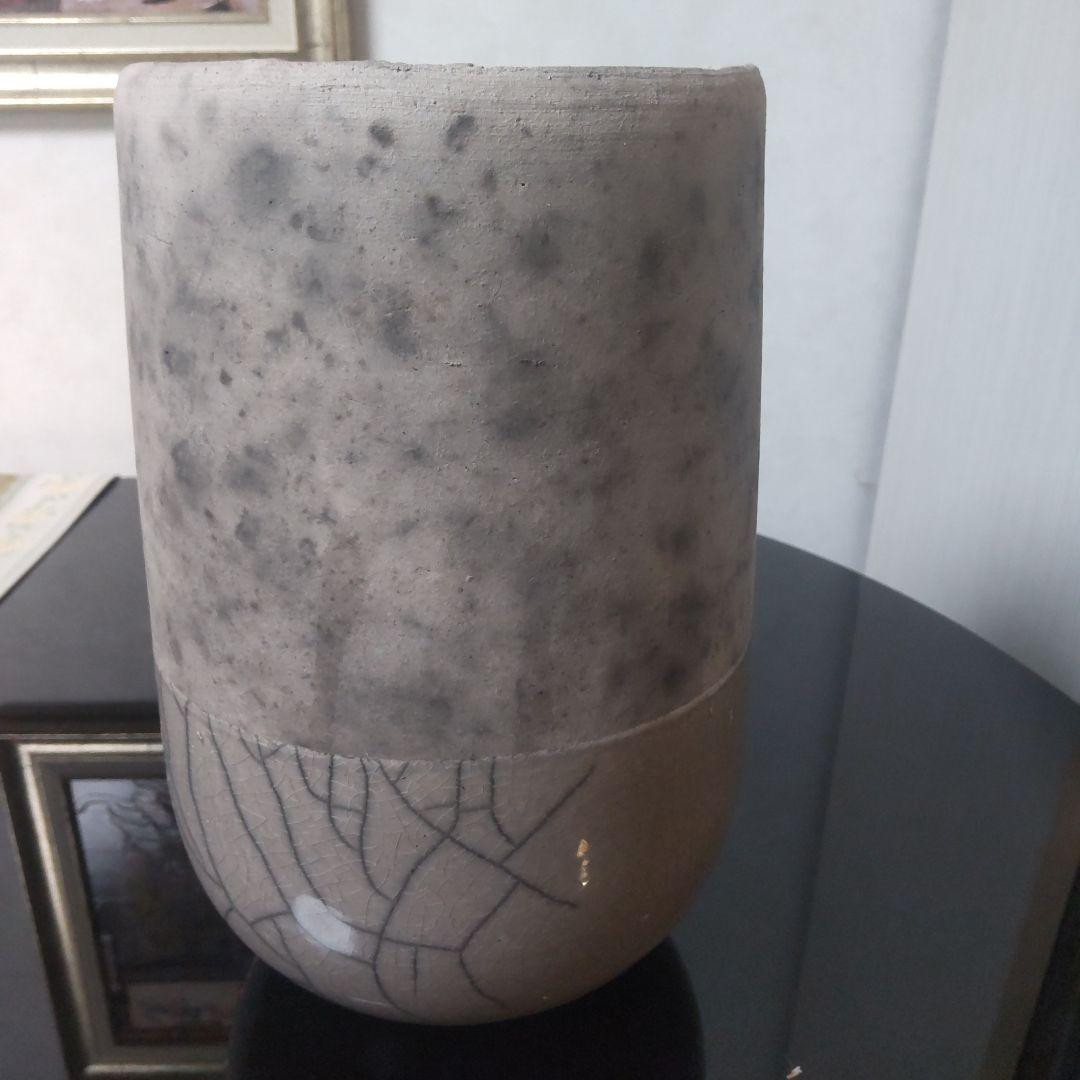 ☆最終価格☆ドマーニ　グレー 円筒　鉢　穴なしドライフラワー付き