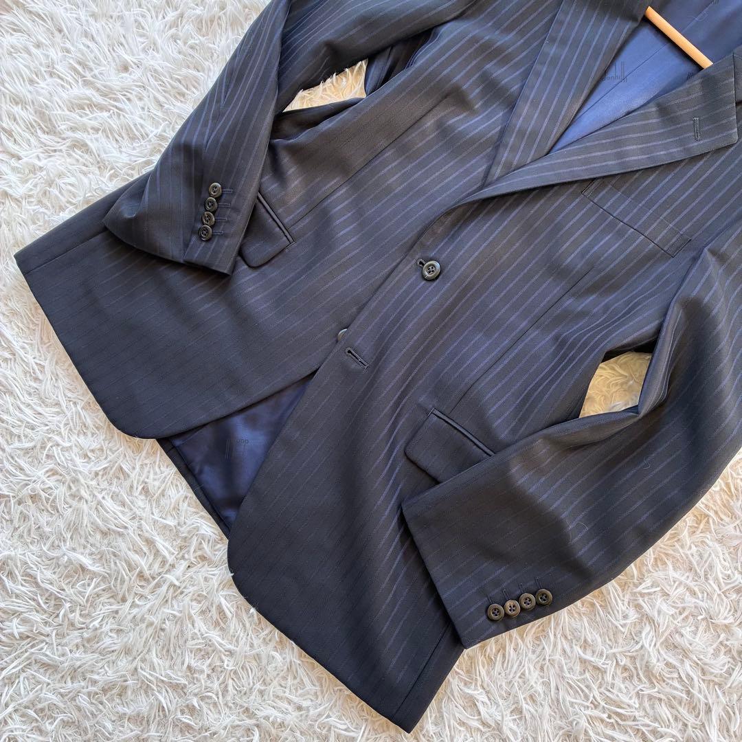 美品✨ダンヒル オーダーメイド スーツ ストライプ ネイビー　L相当　裏地ロゴ