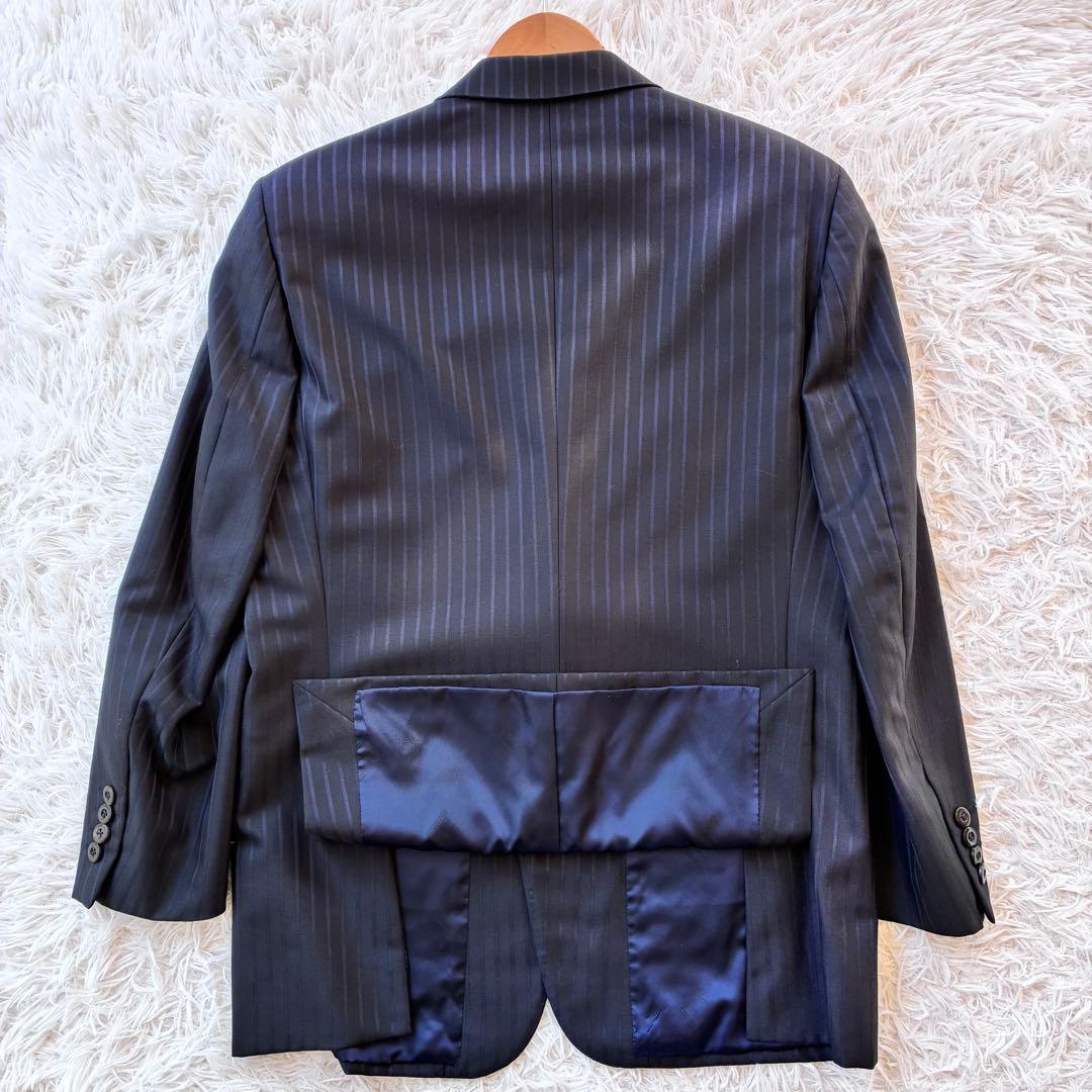 美品✨ダンヒル オーダーメイド スーツ ストライプ ネイビー　L相当　裏地ロゴ
