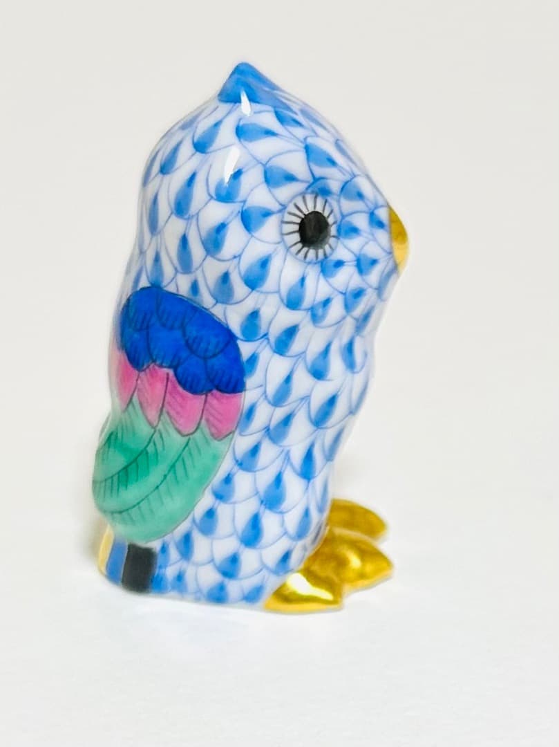 Herendフィギュリン　ミニフクロウ　ヘレンド　ブルー青　磁器