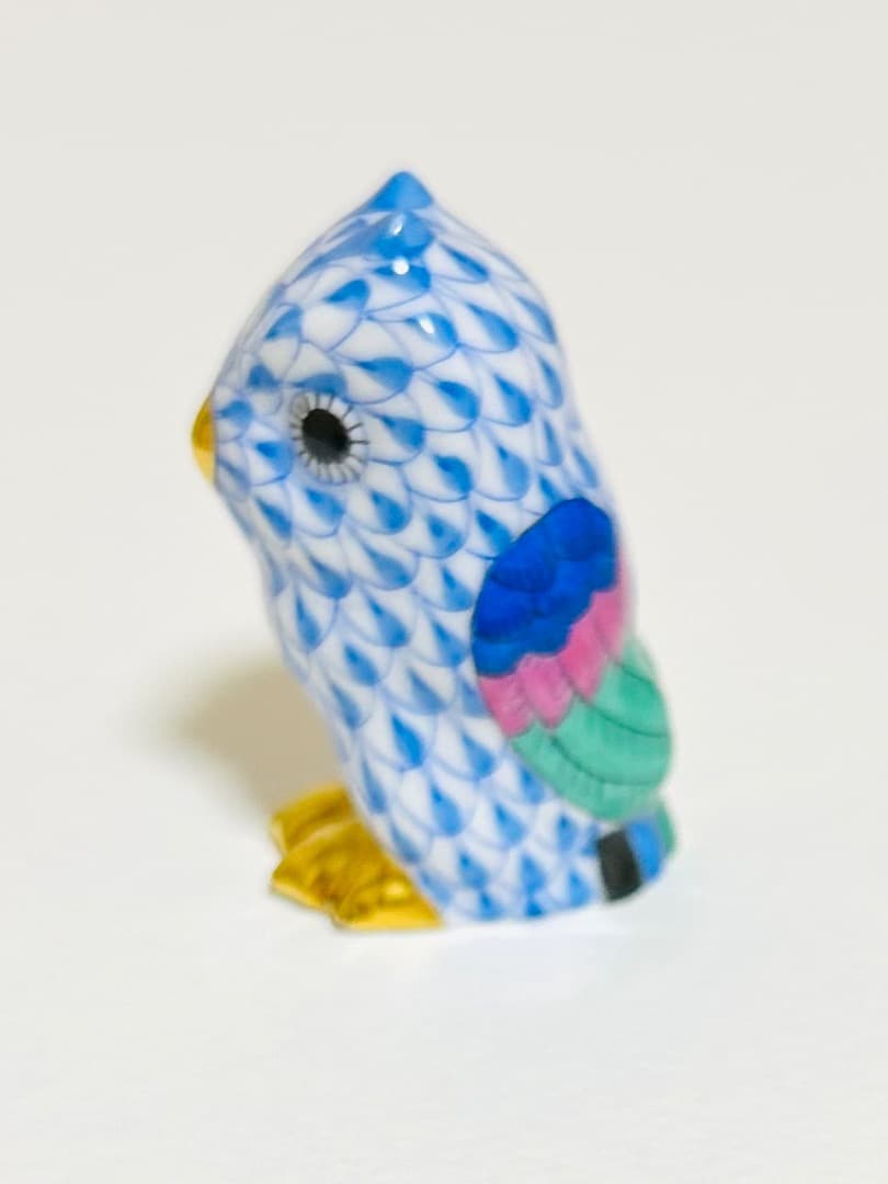 Herendフィギュリン　ミニフクロウ　ヘレンド　ブルー青　磁器