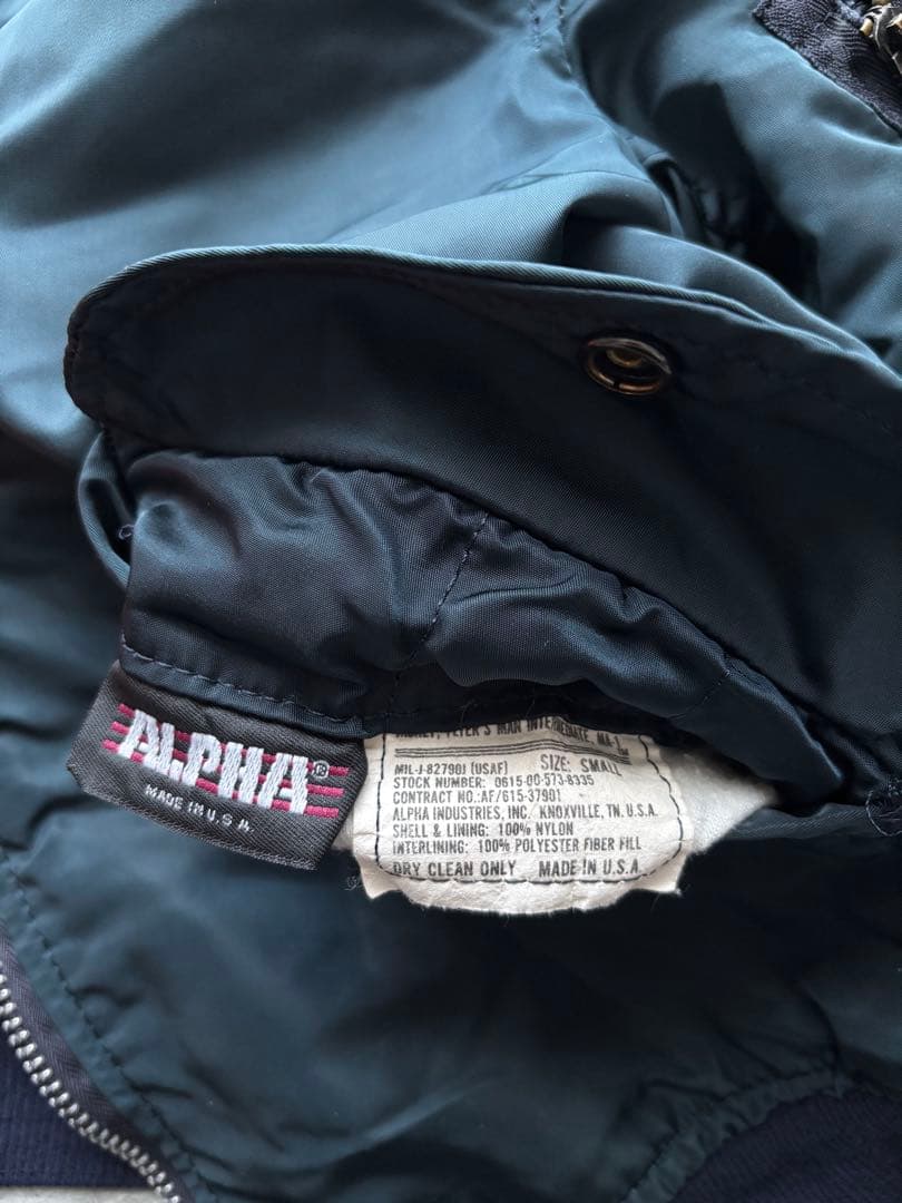 90s USA製　ALPHA MA-1 フライトジャケット　Sサイズ　ネイビー