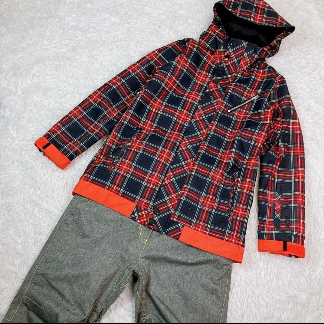 55【極美品】JEWEL スノボウェア 上下セット タータンチェック