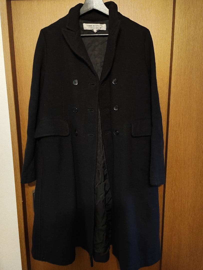 希少定価10万超COMME des GARÇONS縮絨ウールコートSギャルソン黒