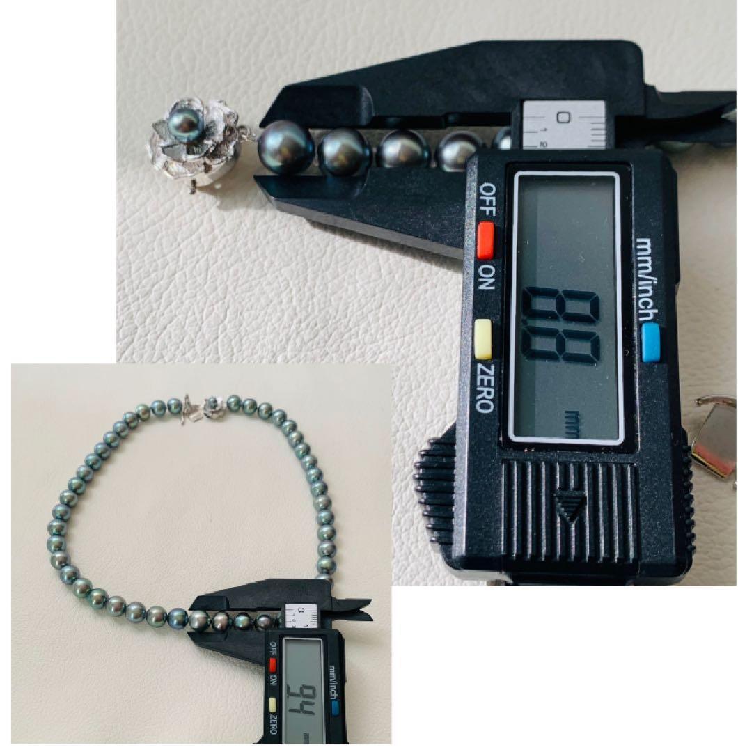 大珠 9mm あこや 本真珠 黒真珠 パール ネックレス silver あこや