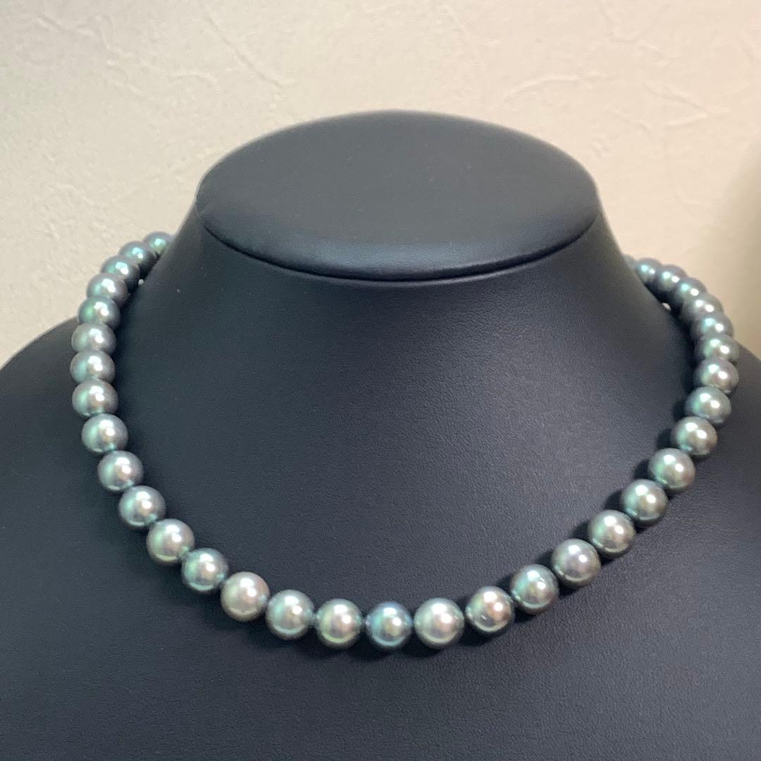 大珠 9mm あこや 本真珠 黒真珠 パール ネックレス silver あこや