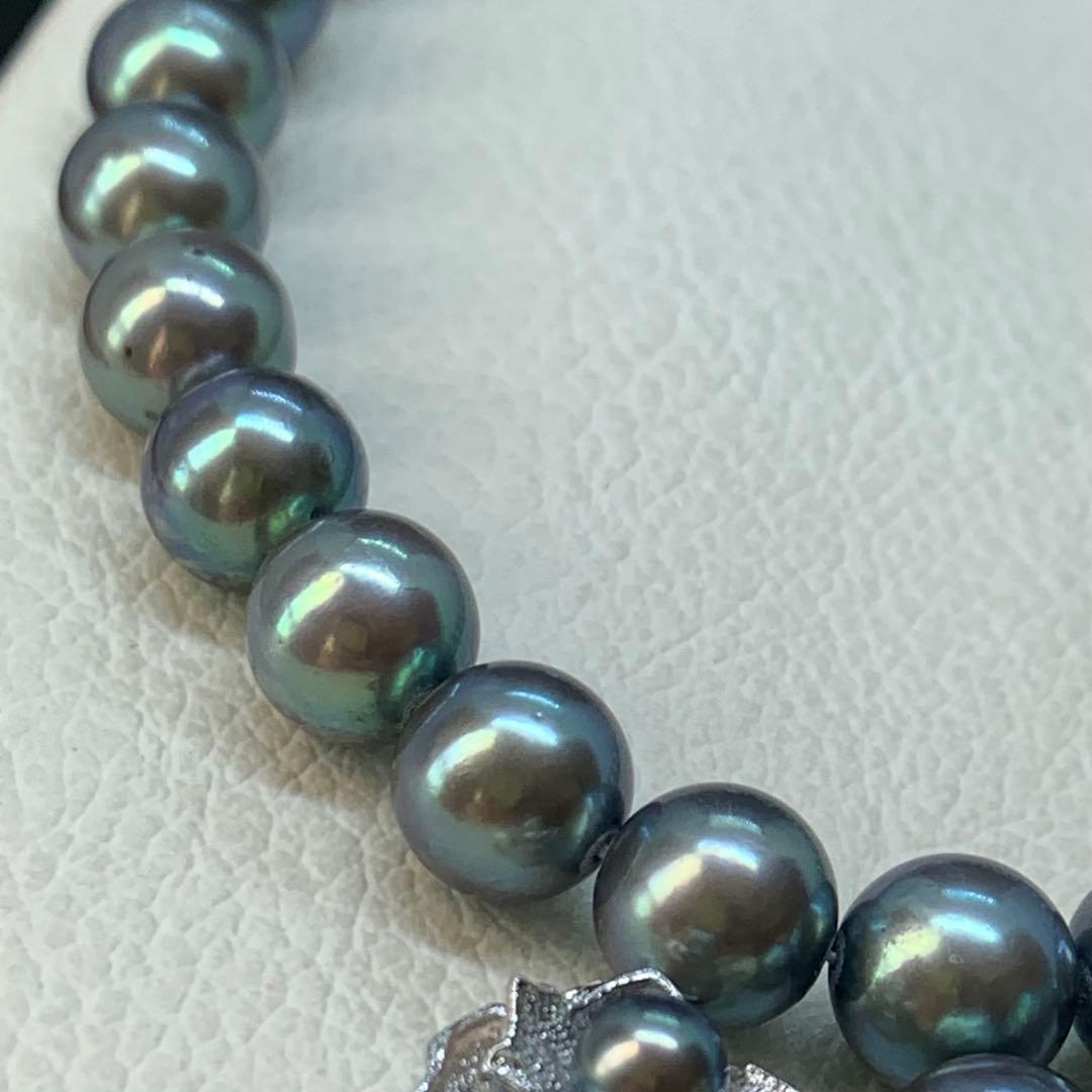 大珠 9mm あこや 本真珠 黒真珠 パール ネックレス silver あこや