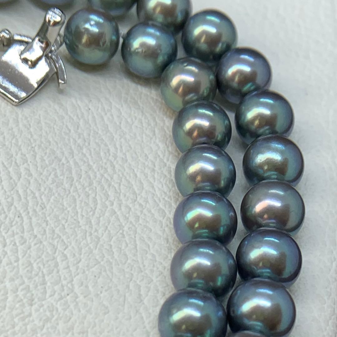 大珠 9mm あこや 本真珠 黒真珠 パール ネックレス silver あこや
