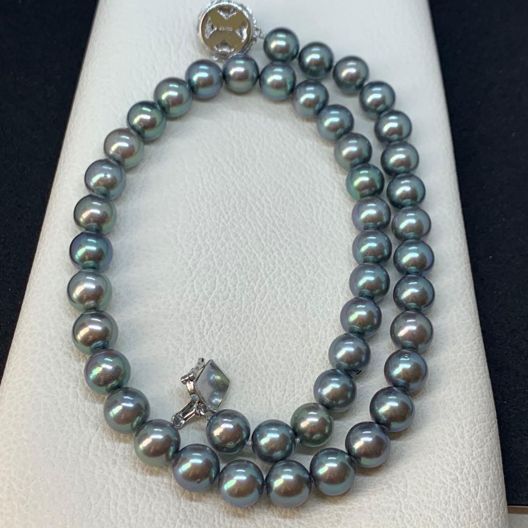 大珠 9mm あこや 本真珠 黒真珠 パール ネックレス silver あこや