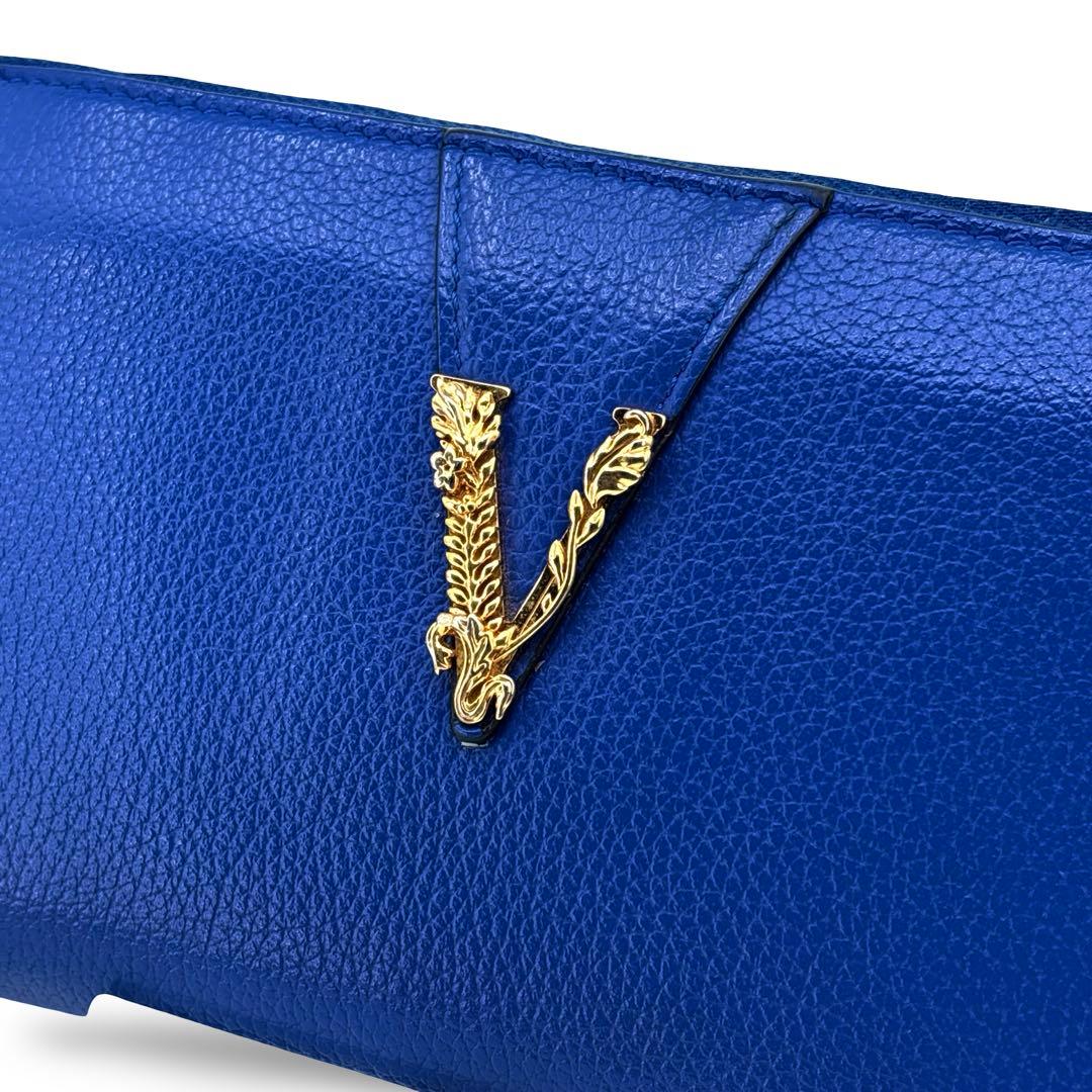 極美品】VERSACE ヴェルサーチ 長財布 ラウンドジップ レザー　革　ロゴ