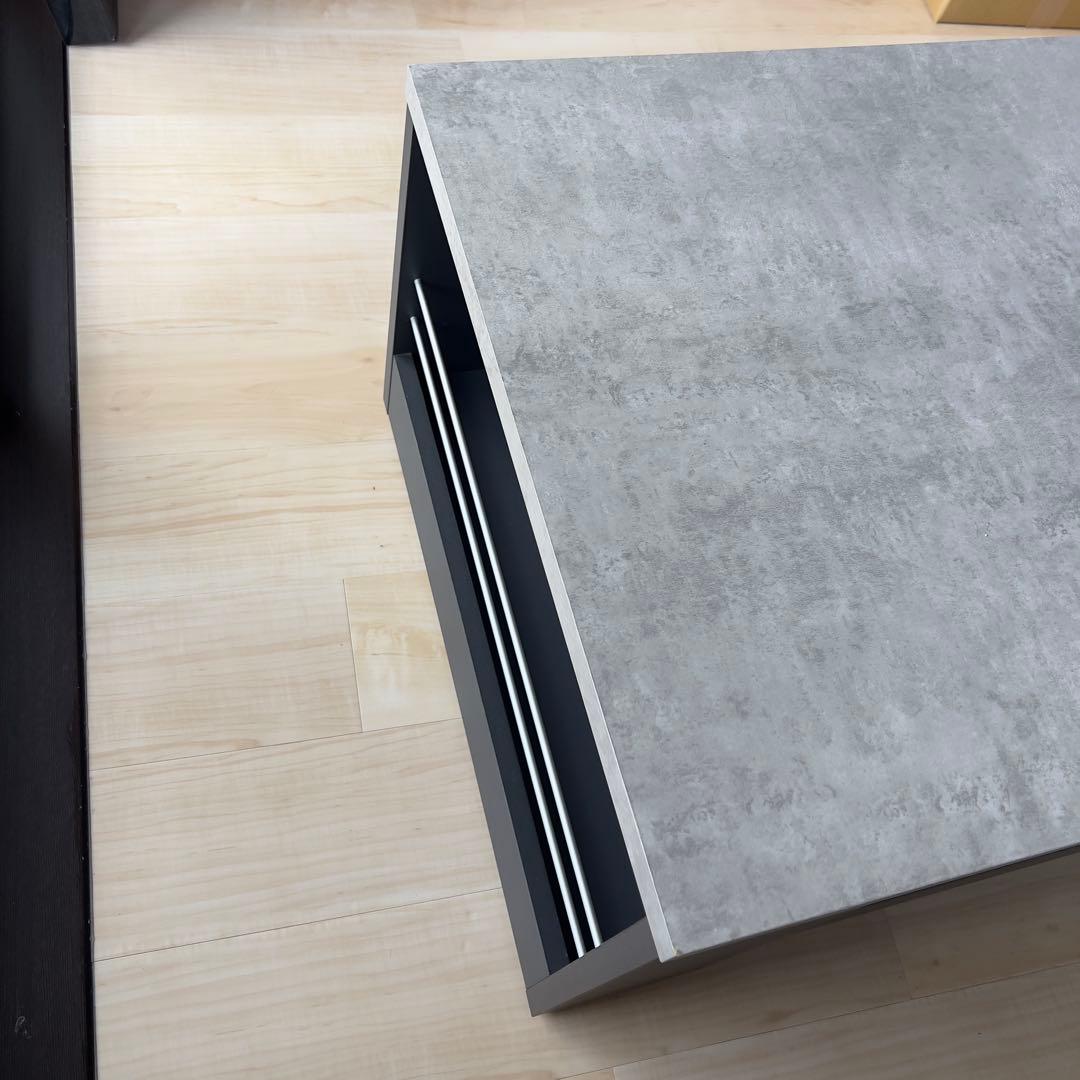 テーブル　キャスター付　大理石調　横収納　引き出し4個　高級感あり