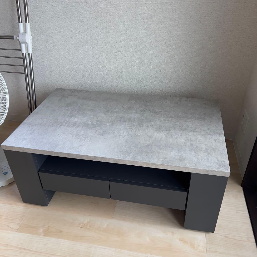 テーブル　キャスター付　大理石調　横収納　引き出し4個　高級感あり