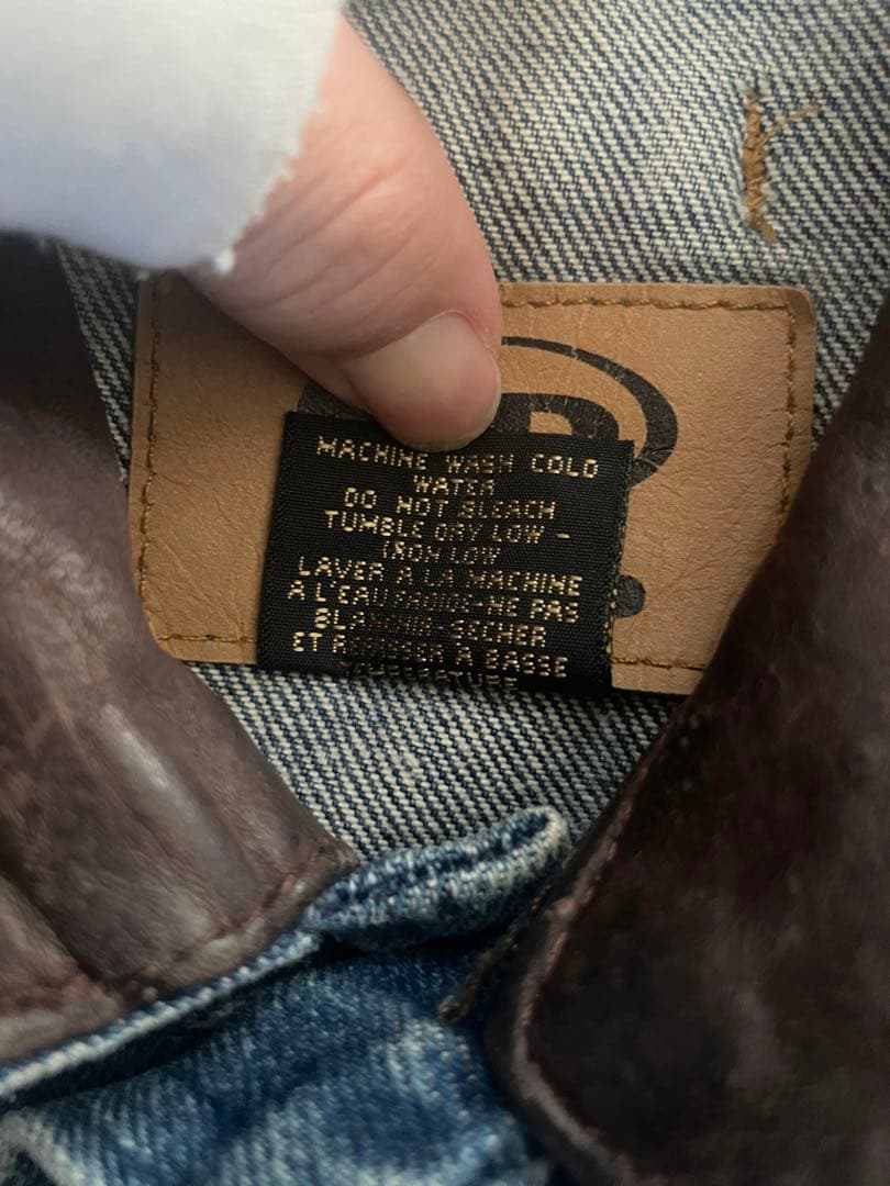 ***様 良品✨カナダ製ID WEAR デニムジャケット　襟レザー　バックプリン