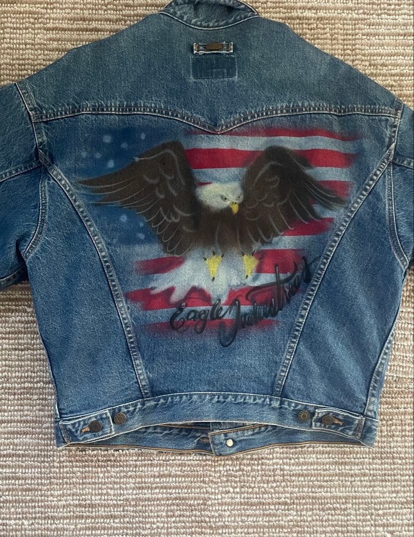 ***様 良品✨カナダ製ID WEAR デニムジャケット　襟レザー　バックプリン