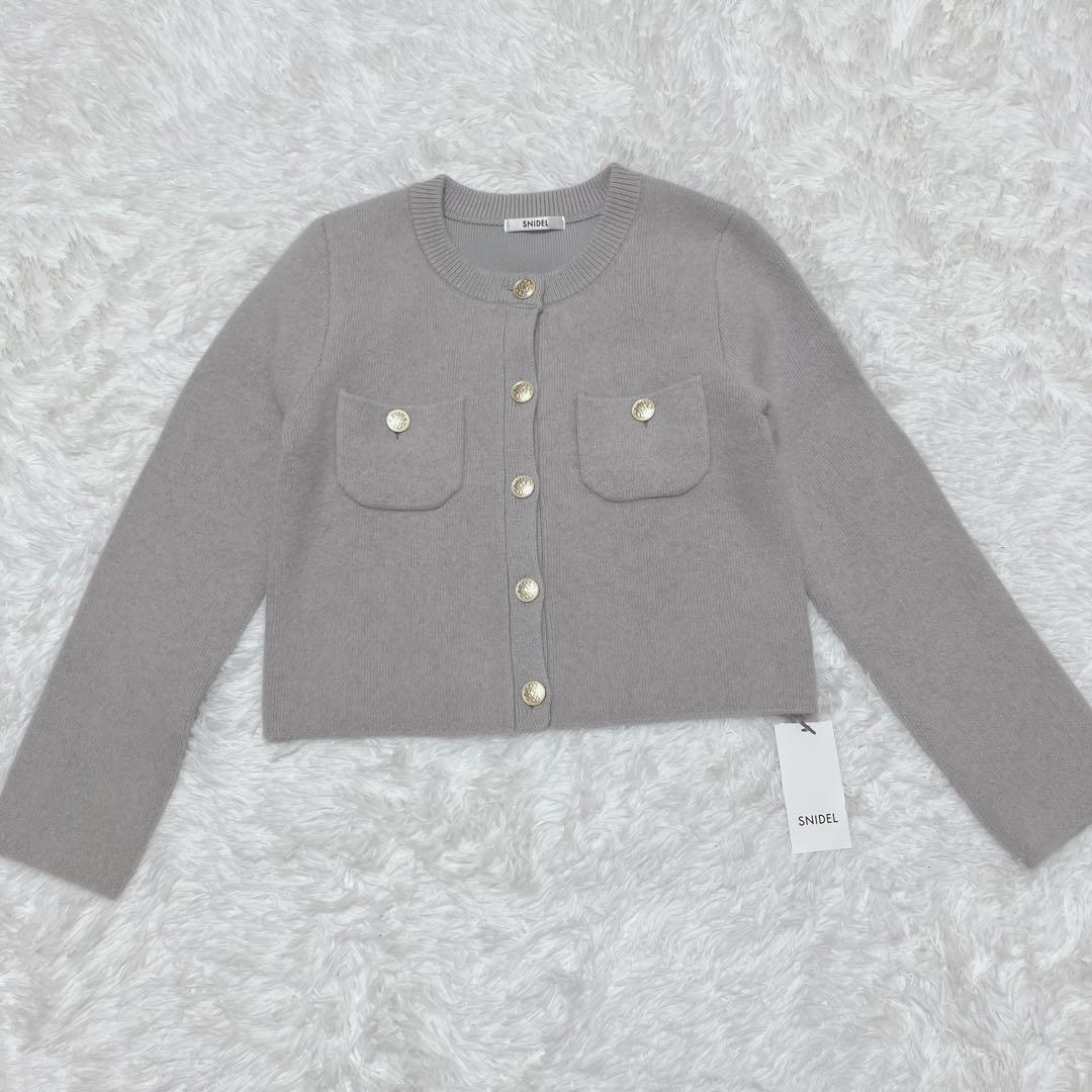 新品タグ付 スナイデル 今季 フォックスニットジャケット グレー 金ボタン