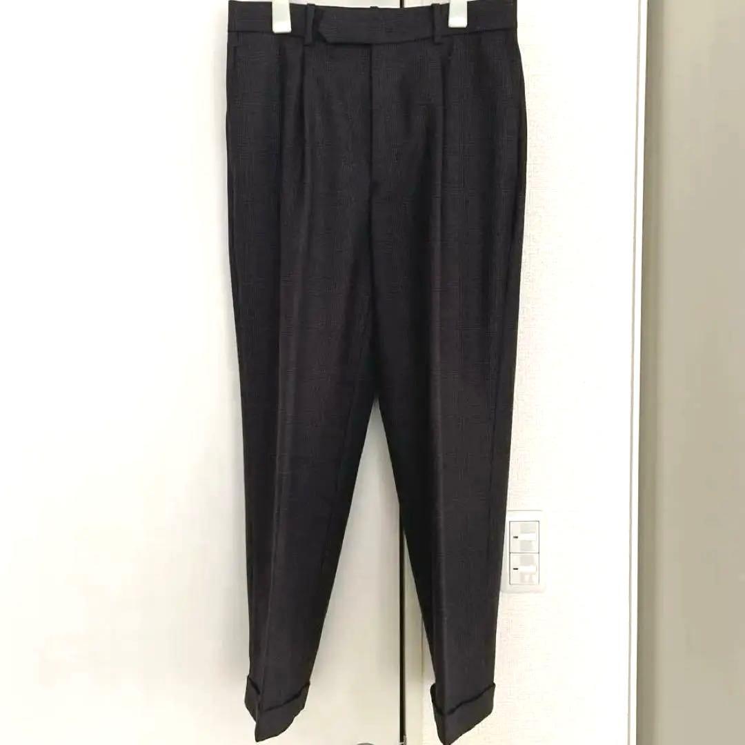 ATON グレンチェック ウールスラックス