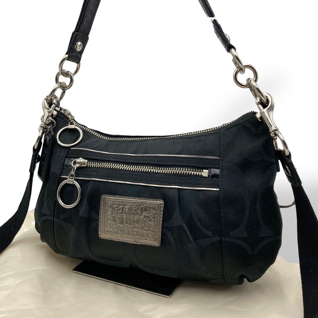 美品 コーチ ショルダーバッグ 2way ポピー キャンバス シグネチャー　黒