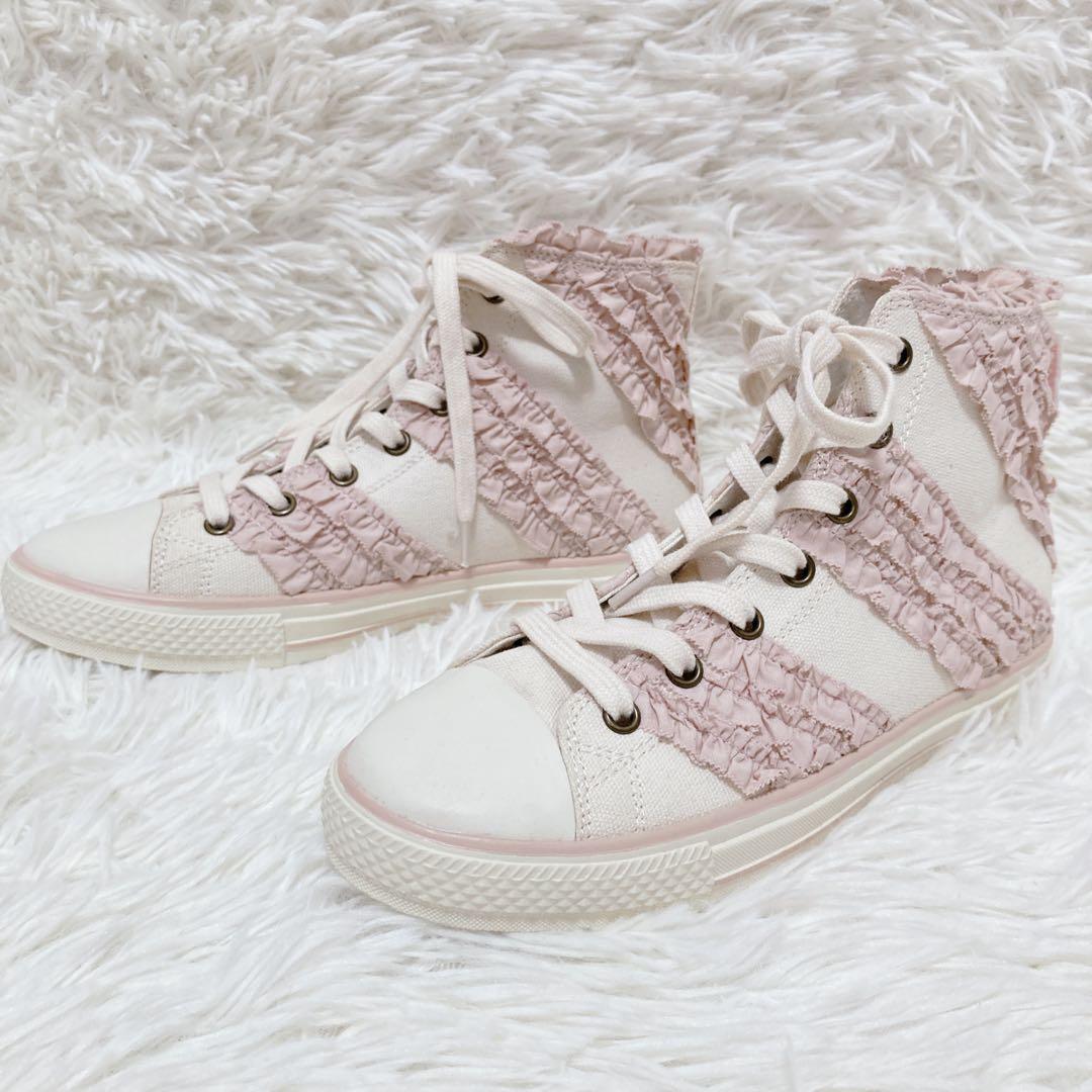 【希少】ピンクハウス フリルハイカットスニーカー ピンク 23.5
