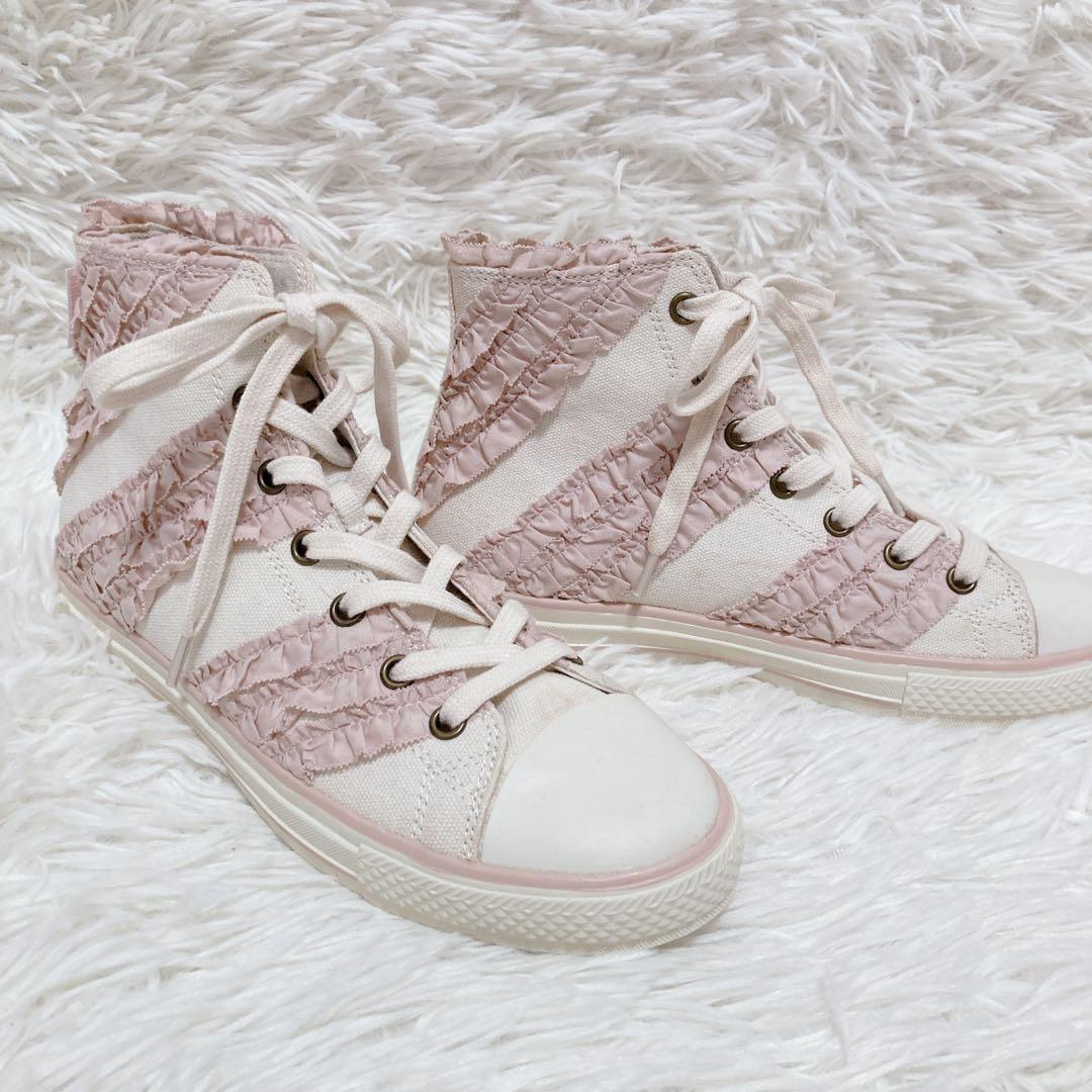 【希少】ピンクハウス フリルハイカットスニーカー ピンク 23.5