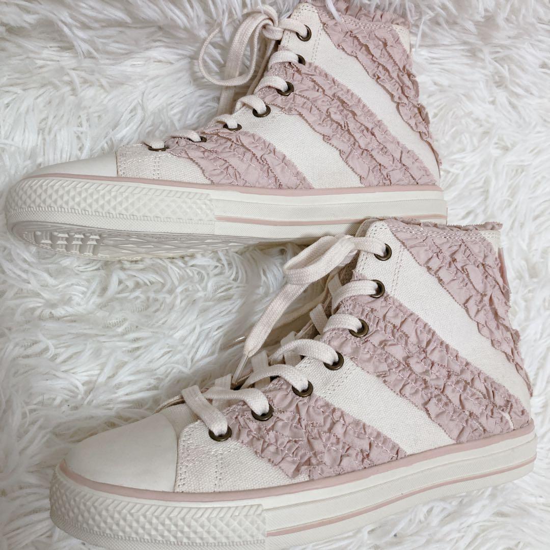 【希少】ピンクハウス フリルハイカットスニーカー ピンク 23.5