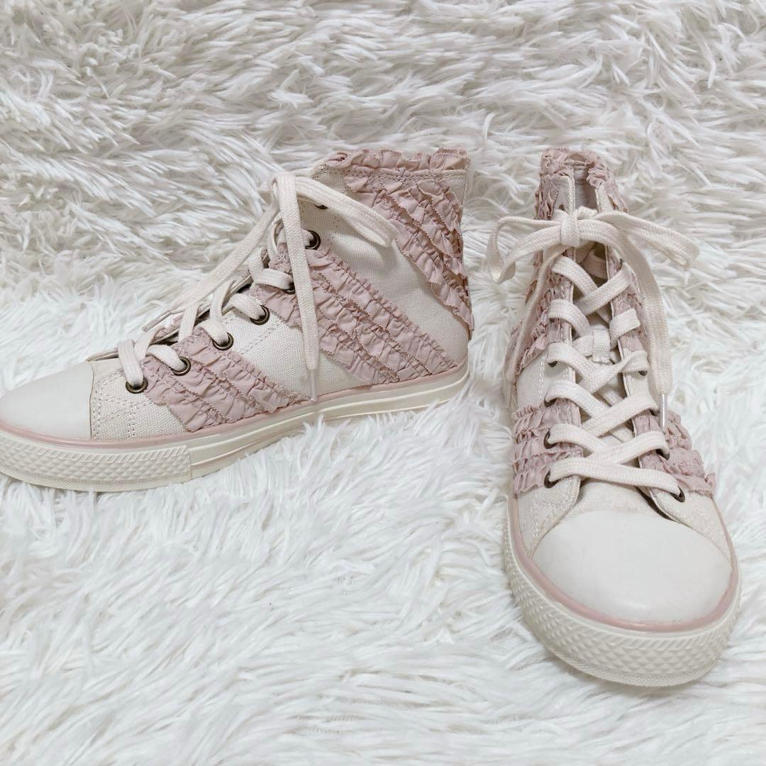 【希少】ピンクハウス フリルハイカットスニーカー ピンク 23.5