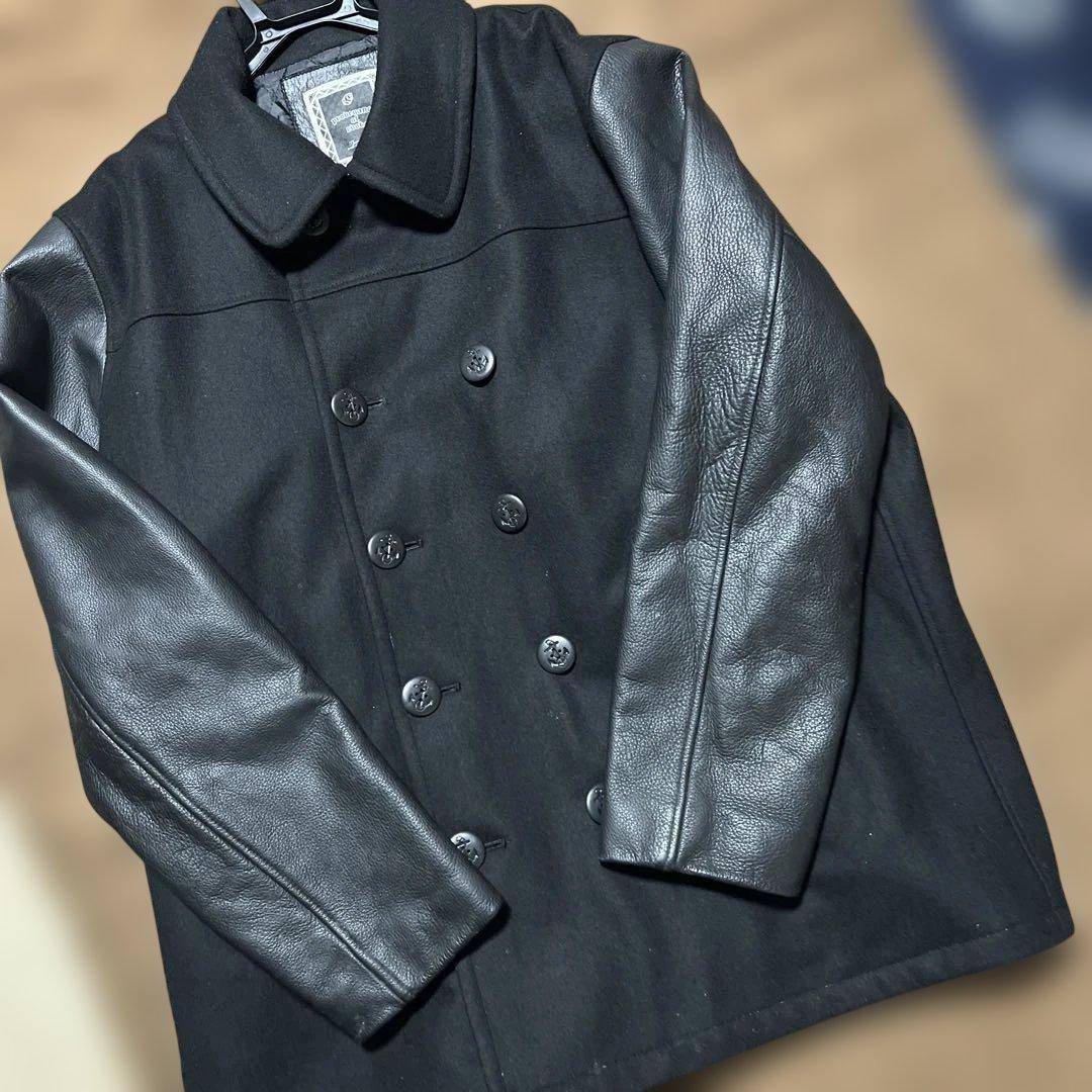 激レア♣︎evoke wool Leather P-COAT 袖レザーピーコート