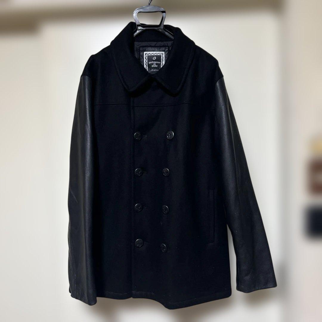 激レア♣︎evoke wool Leather P-COAT 袖レザーピーコート