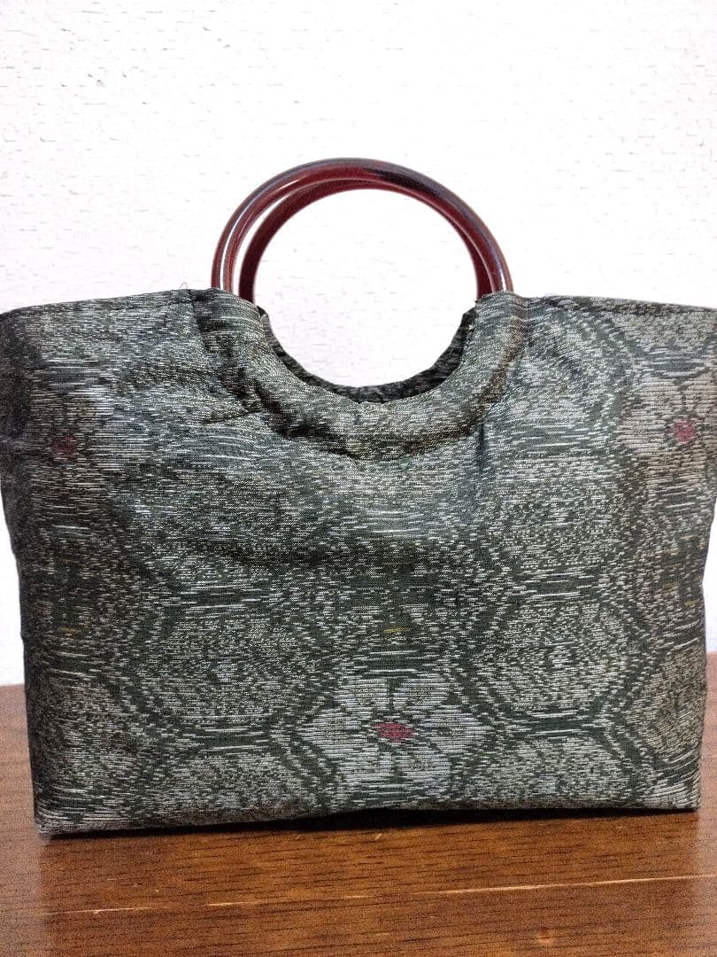 1876　着物リメイク☆大島紬Aラインロングワンピース+お出かけリングバック