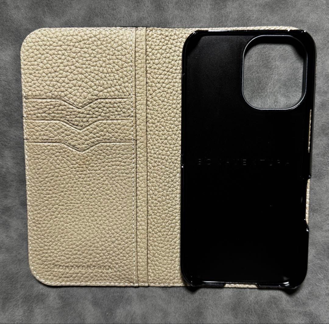 【美品】ボナベンチュラ iPhone16 手帳型ケース エトープ×グレージュ