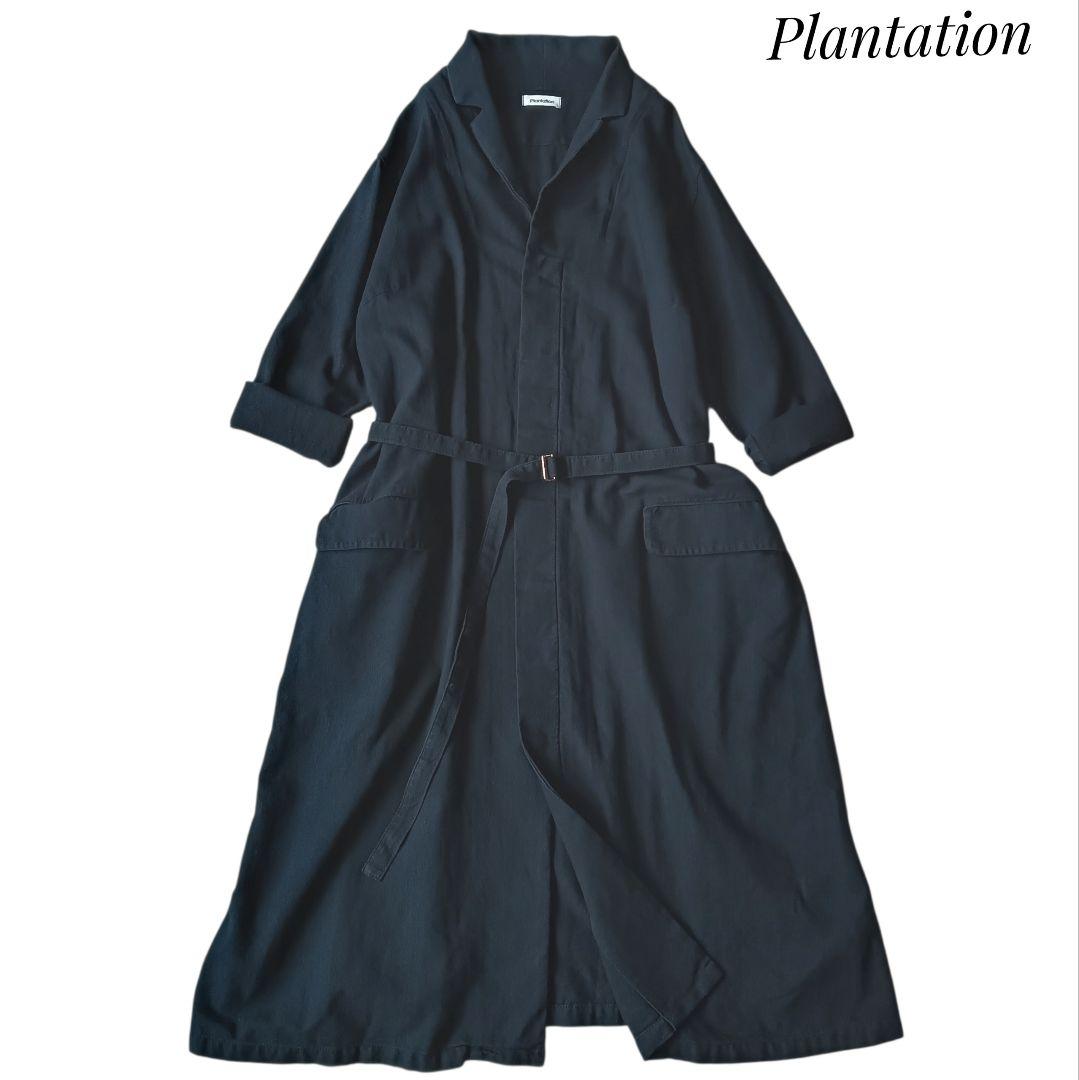 【プランテーション】コットンウール比翼ロングコート ワンピース ネイビー