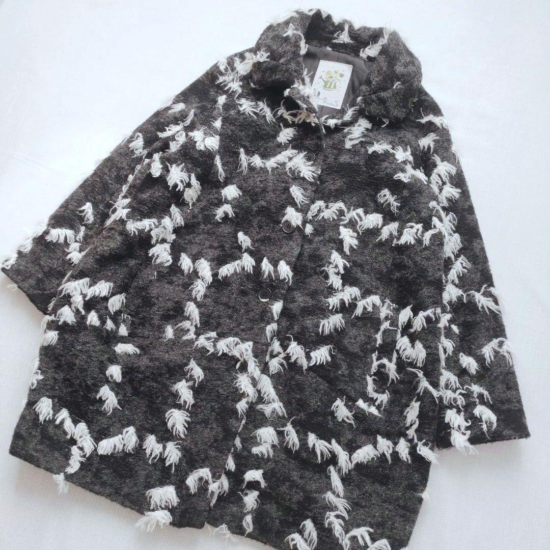 t.b　センソユニコ　コート　コクーンシルエット　グレー　フリンジ　日本製　38