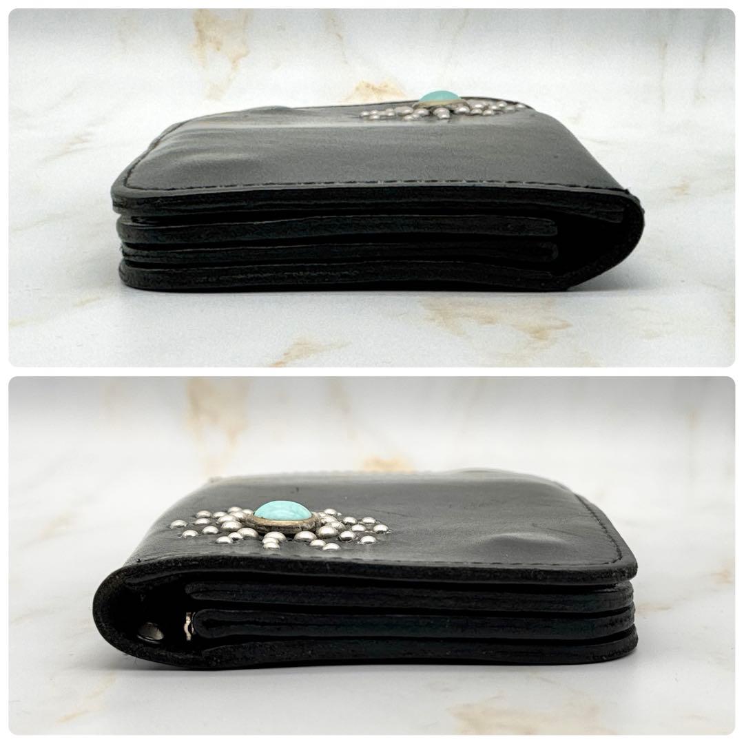 HTC ミディアムウォレット ターコイズ サンバースト スタッズ ブラック