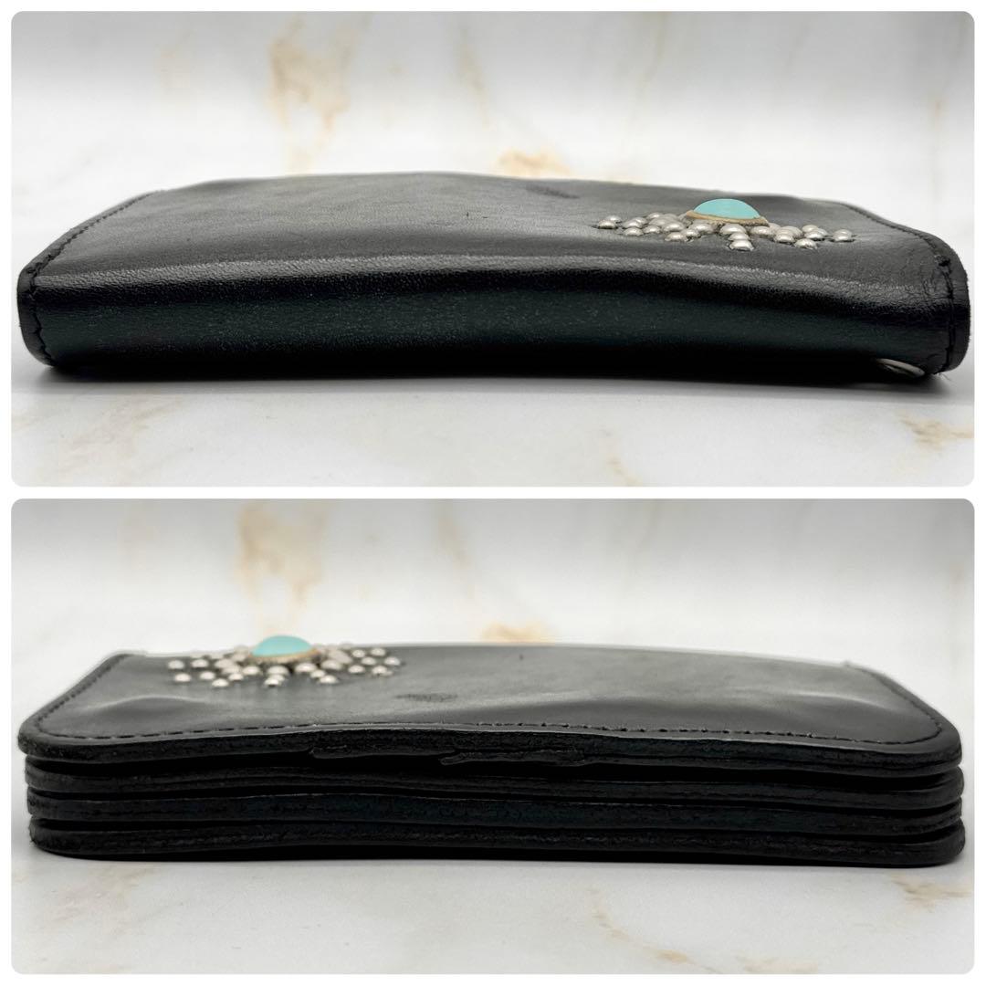 HTC ミディアムウォレット ターコイズ サンバースト スタッズ ブラック