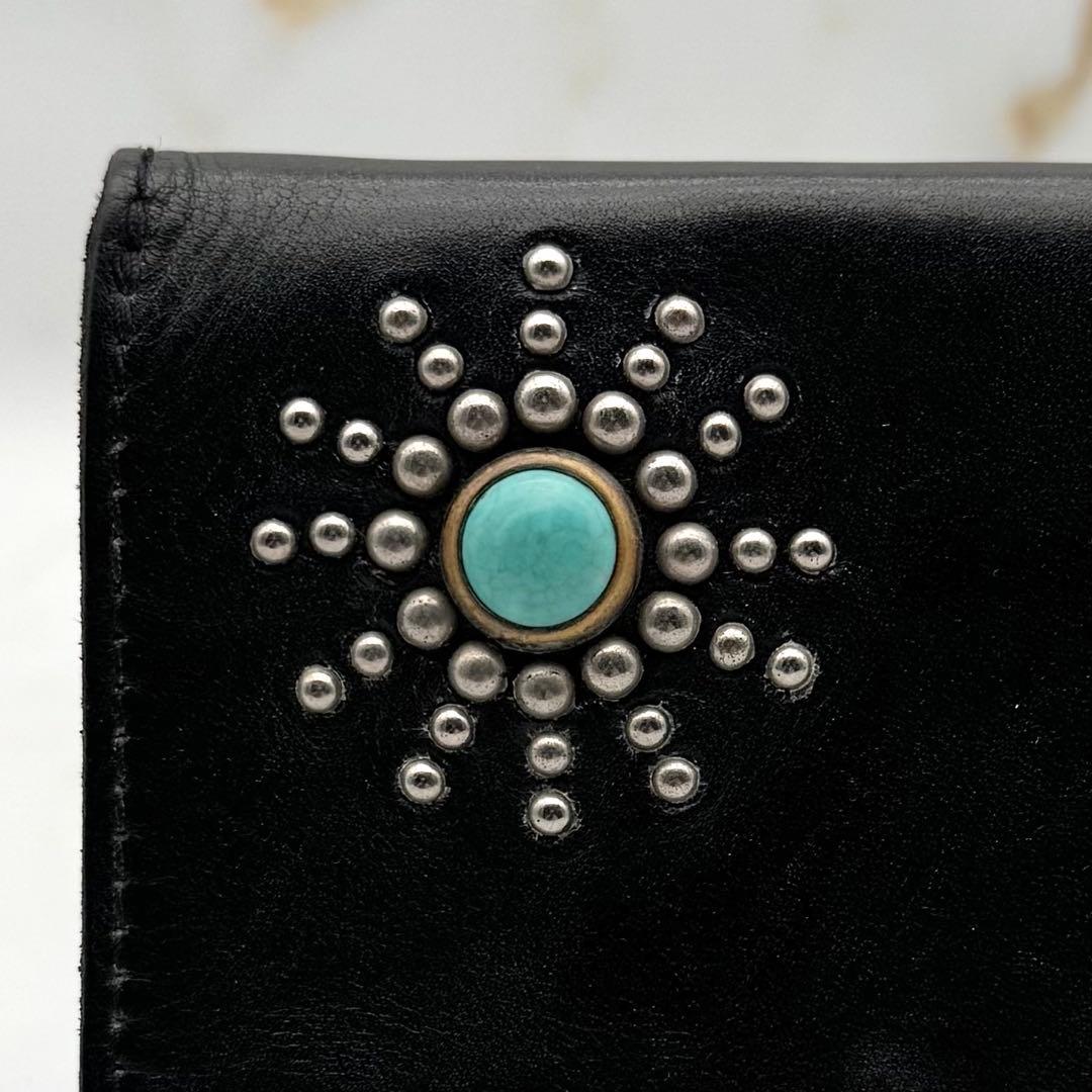 HTC ミディアムウォレット ターコイズ サンバースト スタッズ ブラック