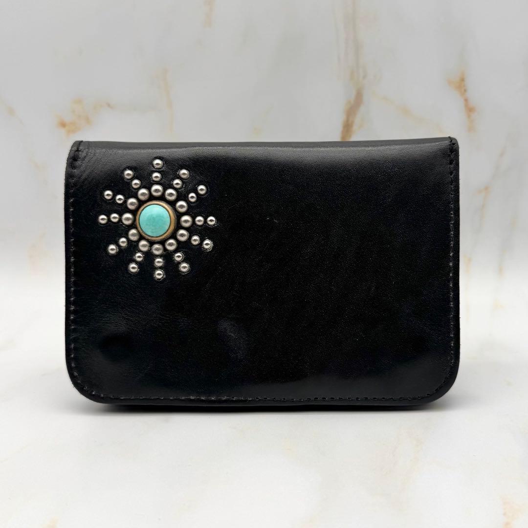 HTC ミディアムウォレット ターコイズ サンバースト スタッズ ブラック