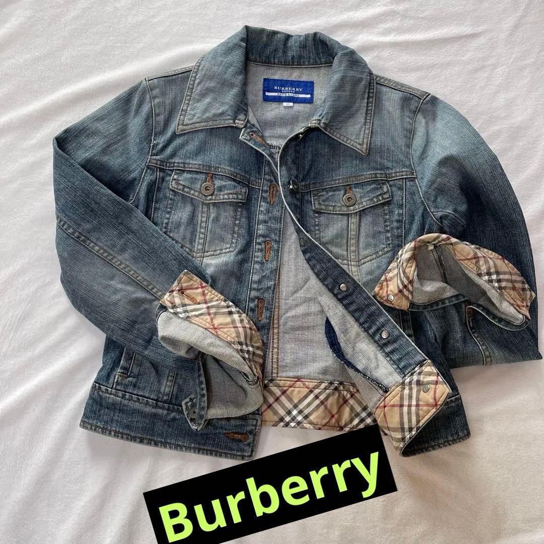 バーバリーブルーレーベル デニムジャケット ノバチェック ハート 刺繍ロゴ