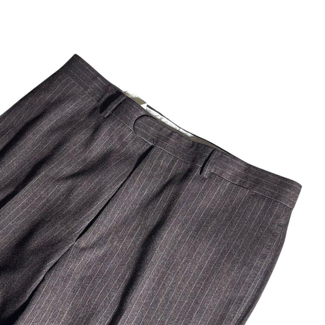 極美品 エルメス HERMES ウールスラックス ストライプ ブラウン 54