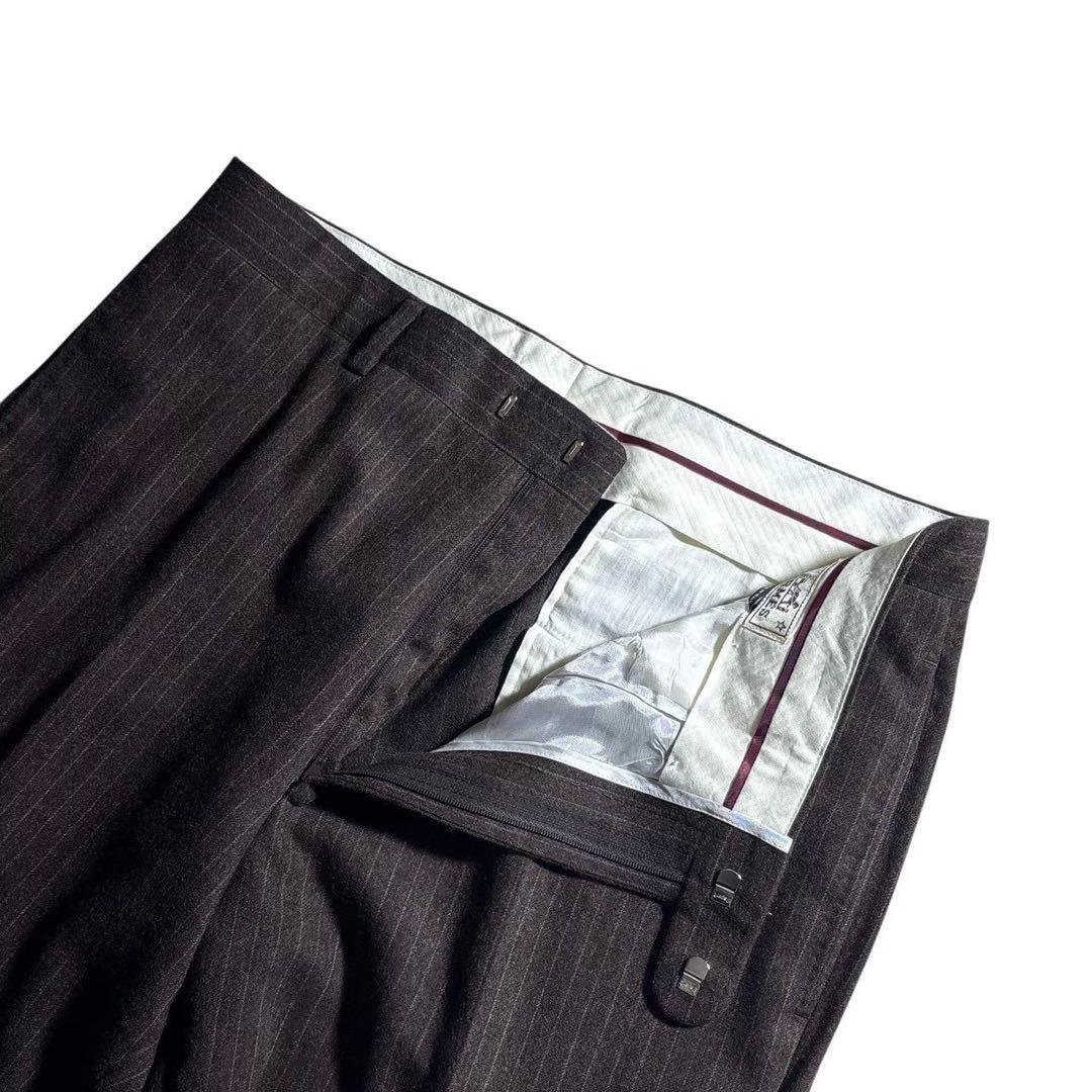極美品 エルメス HERMES ウールスラックス ストライプ ブラウン 54