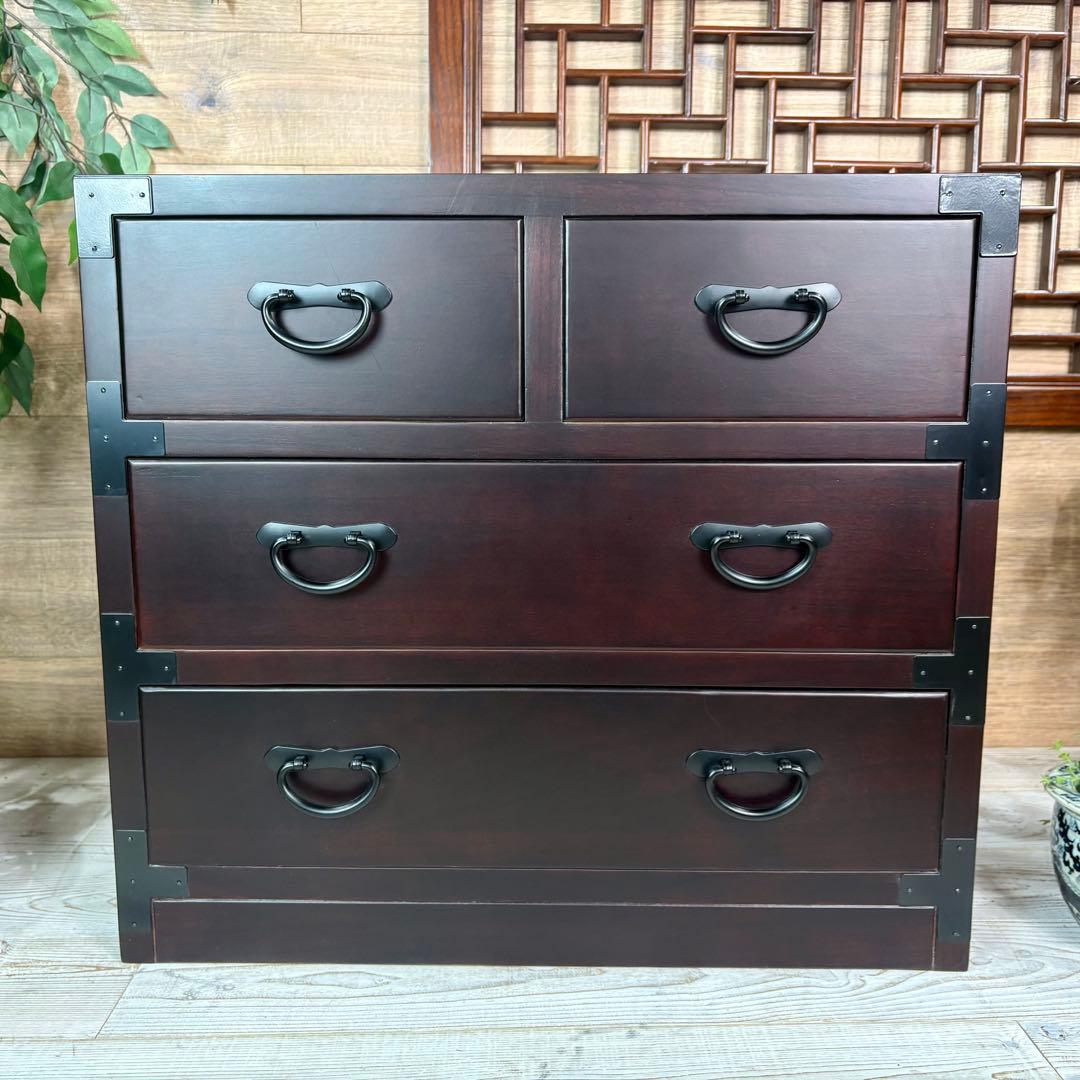 民芸家具和箪笥三段四つ引き木製桐材天然無垢収納家具飾り棚和タンス和室和風チェスト