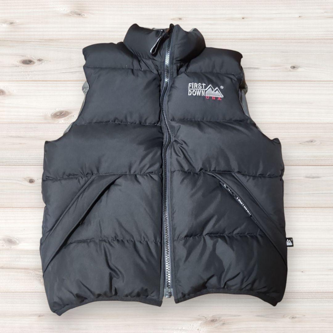 【美品】FIRST　DOWN　ダウンベスト　リバーシブル　黒　グレー　L