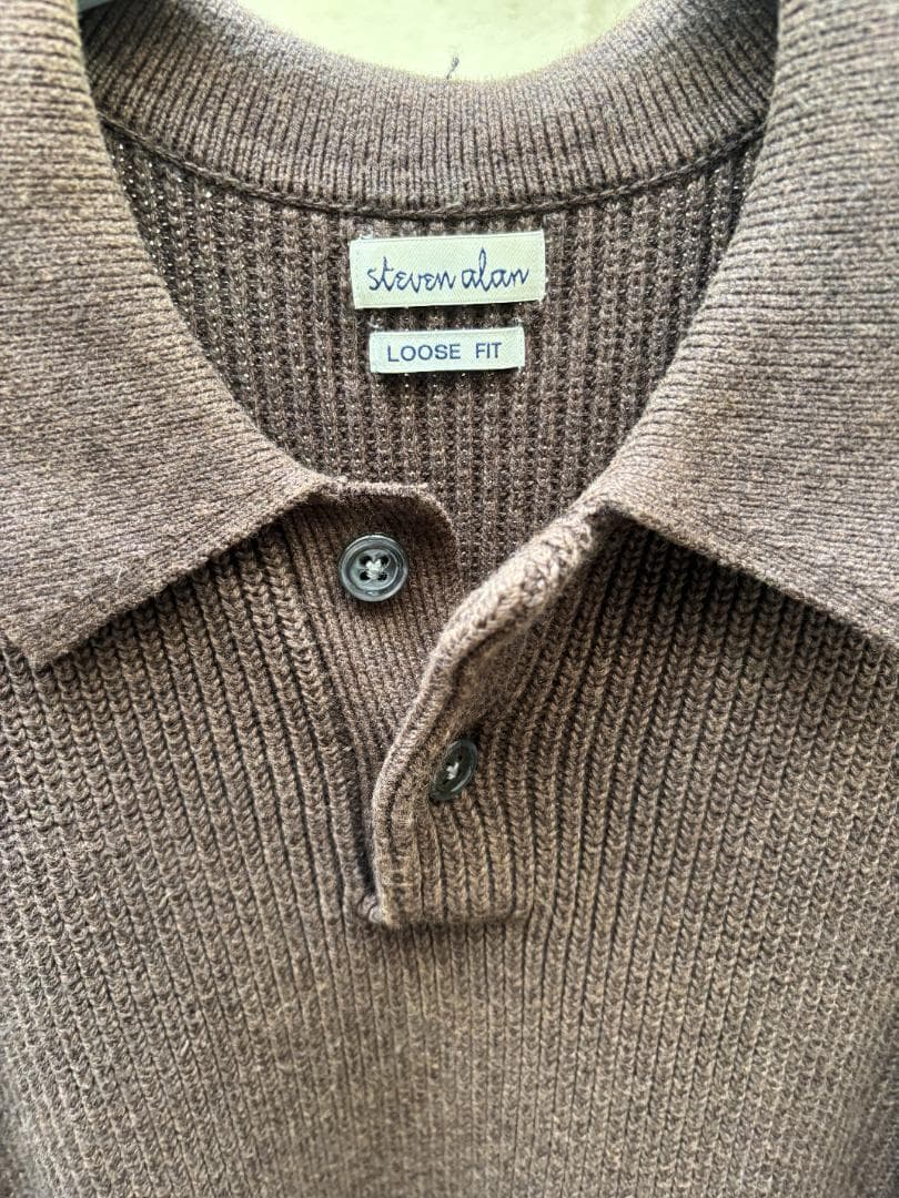 【値下げ中！】Steven Alan ニットポロシャツ　ダークブラウンMサイズ