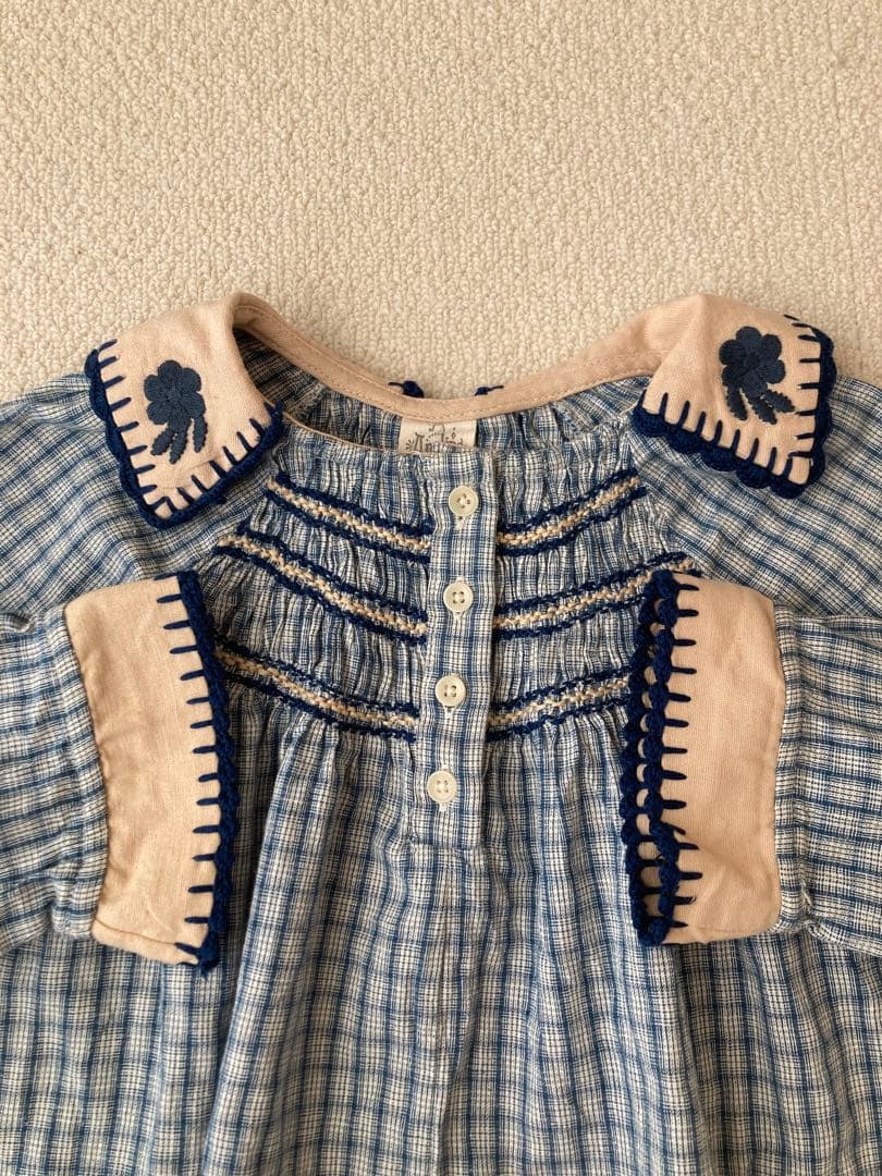 Apolina kids 3-5y HAZEL BLOUSE 青 チェック柄