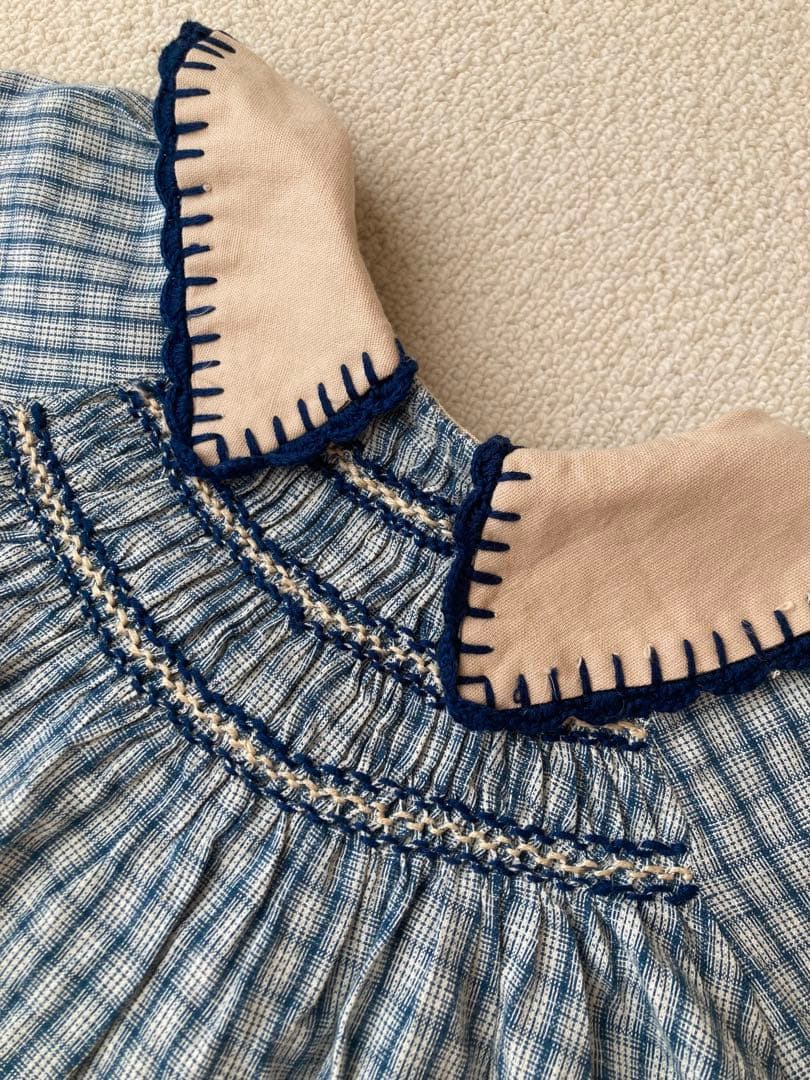 Apolina kids 3-5y HAZEL BLOUSE 青 チェック柄