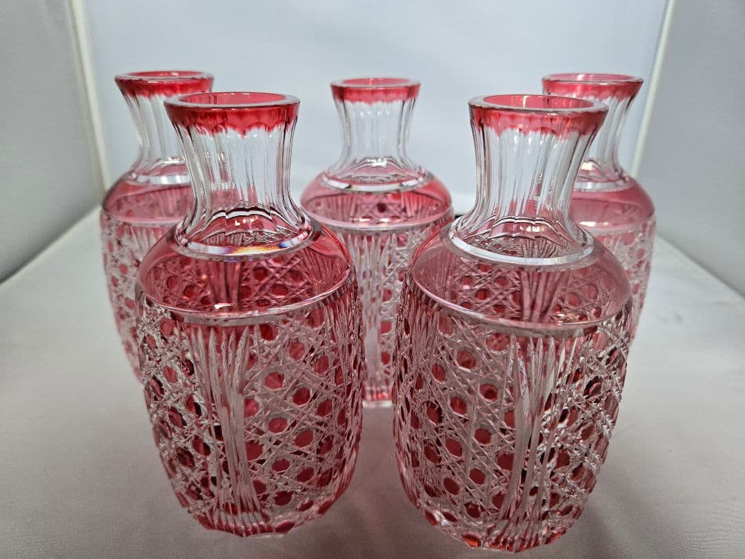 江戸切子クリスタル徳利専用箱付き ５個セット、約15cm