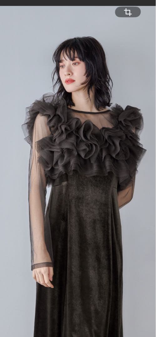 美品nianaニアナ ボリュームフリルレイヤードドレス Mベロア 結婚式同窓会