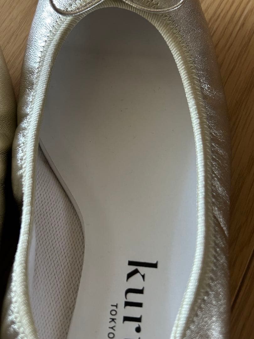 美品kurun 本革　スクエアトゥバレエシューズ　シャンパンゴールド　24.5