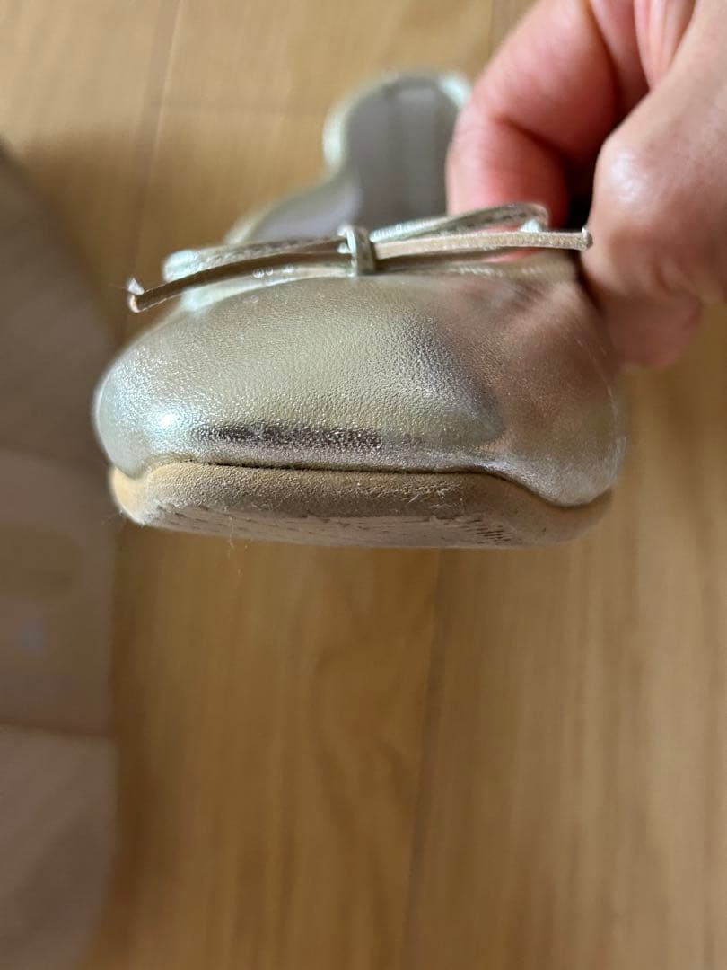 美品kurun 本革　スクエアトゥバレエシューズ　シャンパンゴールド　24.5