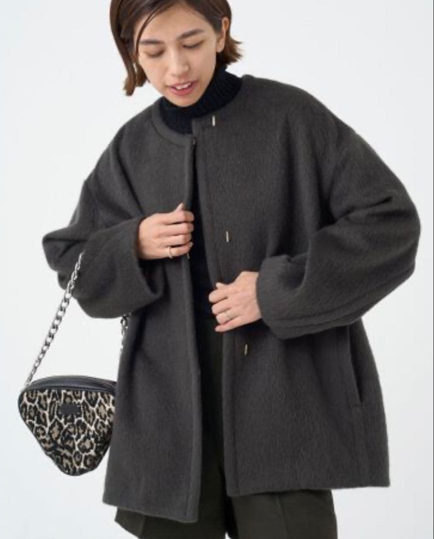 IENA モヘアシャギーハーフコート サイズ36 グレー