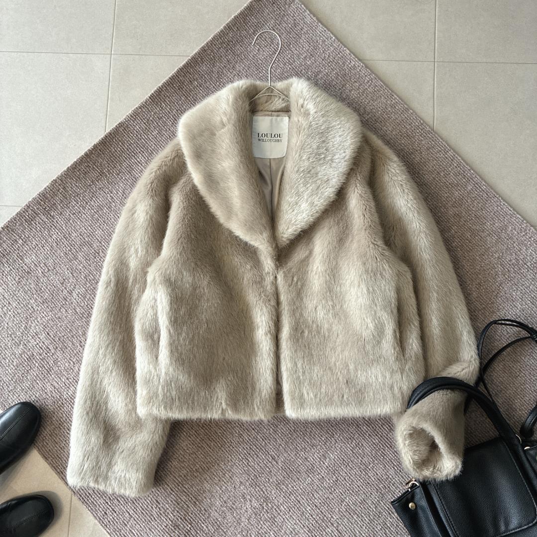 美品 近年 ルルウィルビー♡エコファー コート ジャケット ショールカラー 2